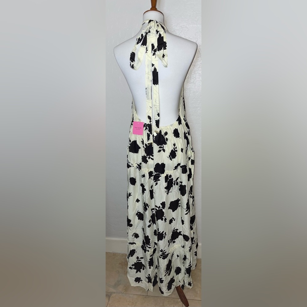 🎉HP🎉New! Kate Spade Floral Printed Halter Coverup Dress Ivory/Black Size Large🖤 - Picture 8 of 16
